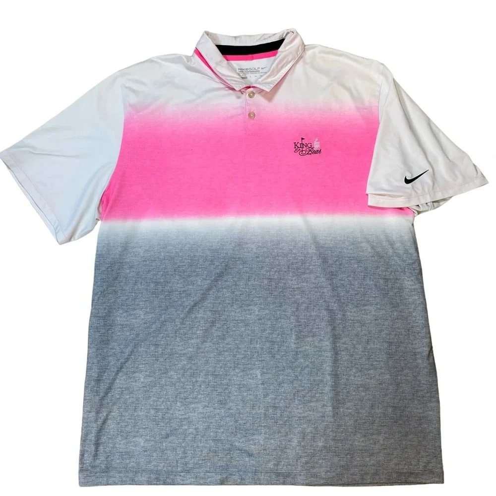 Nike Golf Tour Performance King & Bear Pink White Gray Polo Shirt Mens XXL - Picture 1 of 11